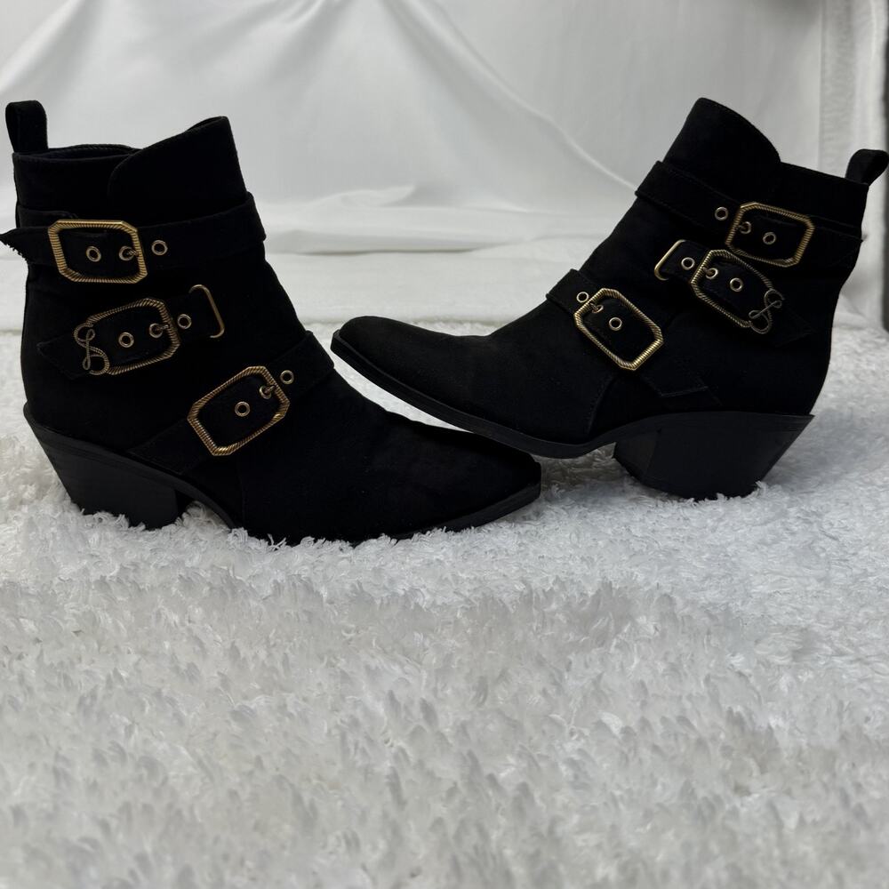 Sam and Libby Boots Gold Buckle And Black Suede Size 7.5